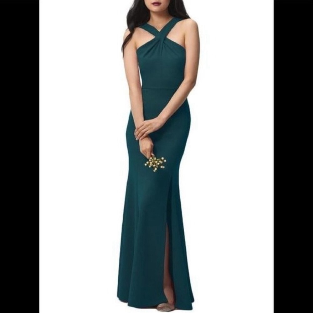 Jenny Yoo Green Halter Slit Maxi Gown
